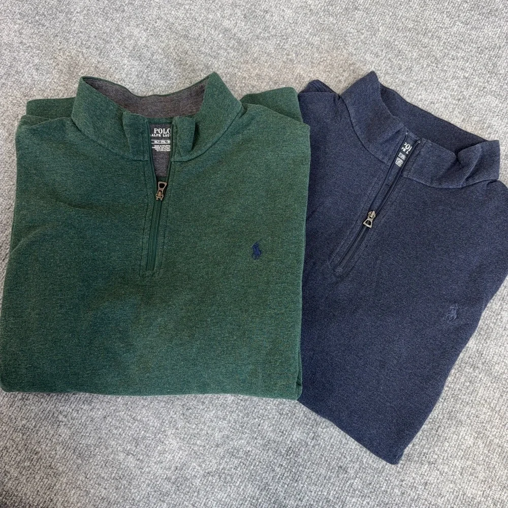 Polo Ralph‎ Lauren Sweater *LOT OF 2* Men 3XLT Green Blue Luxury Jersey 1/4 Zip